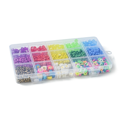 Наборы для изготовления браслетов из разноцветных стеклянных и акриловых бусин ручной работы из полимерной глины DIY-FS0007-74-1