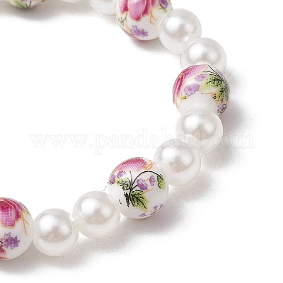 АБС-пластик имитация жемчуга круглые бусины эластичные браслеты для женщин BJEW-JB11606-05-1