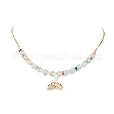 Ожерелья из круглых бусин из натурального смешанного камня и окрашенного кварца NJEW-JN05302-03-1