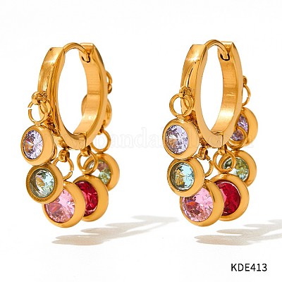 Серьги-люстры с плоскими круглыми кисточками из нержавеющей стали 304 с кубическим цирконием FS-WG9F9FA-01-1