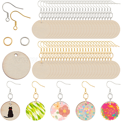 Наборы для самостоятельного изготовления плоских круглых деревянных сережек-подвесок DIY-SP0004-99-1