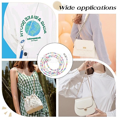 Ремешки для мобильных телефонов из смолы радужного макаронного цвета с круглыми и розовыми бусинами DIY-WH0401-73-1