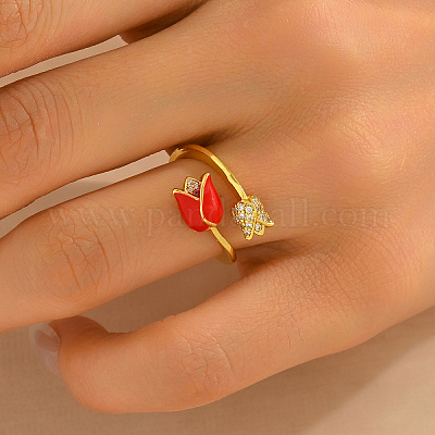 Регулируемые открытые кольца-манжеты из латуни с микропаве из кубического циркония для женщин XI0611-1