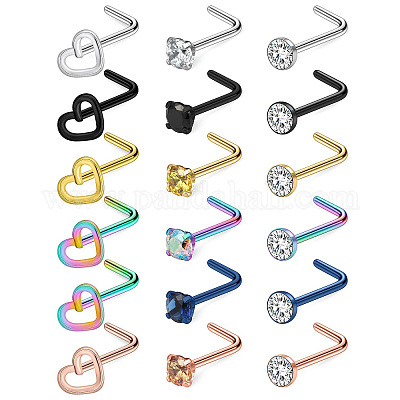 Кольца для носа из хирургической нержавеющей стали 316L с кубическим цирконием в форме сердца FS-WGD0B52-01-1