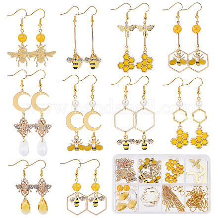 SUNNYCLUE 1 Box DIY 10 Pairs Bee Charms Honeycomb Charm Rhinestone Earring Making Starter Kit Insect Charm Linking Rings Moon Crescent Charms for Jewelry Making Kits Adult Women Crafting Beginner DIY-SC0020-43-1