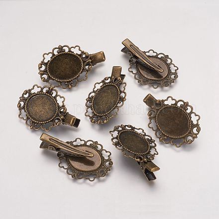 Accessoires pince à cheveux crocodile en laiton fleur de ton bronze antique diy  X-KK-H281-AB-1