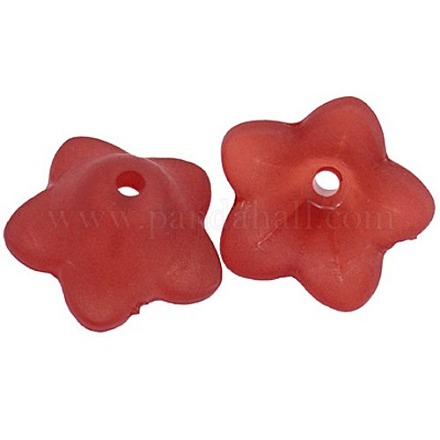 Abalorios de acrílico de la flor esmerilado teñidos gruesos rojo transparente X-PL560-11-1