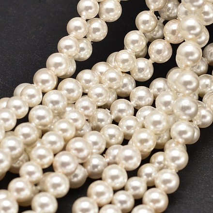 Shell Pearl Round Bead Strands BSHE-M011-01-1
