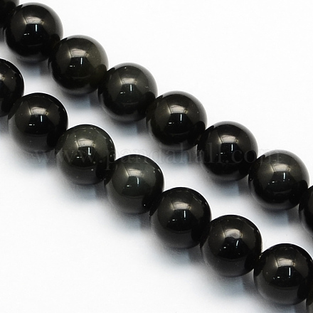 Obsidienne naturelle perles rondes brins G-S156-8mm-1