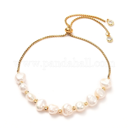 Pulsera deslizante ajustable con cuentas de perlas naturales para regalo de mujer y niña BJEW-JB06820-01-1
