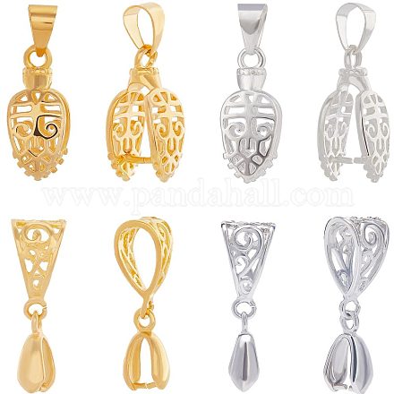 Beebeecraft 24Pcs 4 Styles Pinch Bails Clasp Brass Filigree Ice Pick Pinch Bails Gold and Silver Color Dangle Charms Pendant Connector for Necklace Jewelry Making KK-BBC0005-85-1