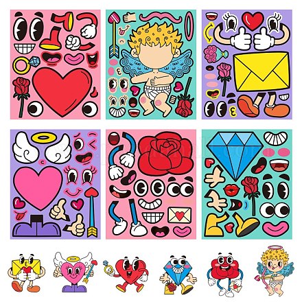 6 estilos de pegatinas de papel para hacer una cara con el tema del día de San Valentín VALE-PW0001-109-1