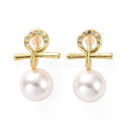 Clear Cubic Zirconia Female Symbol with Plastic Pearl Dangle Stud Earrings EJEW-A072-07LG-1
