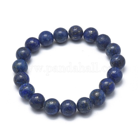 Naturales lapis lazuli de perlas pulseras elásticas X-BJEW-K212-B-047-1