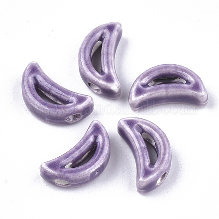 手作りの陶器ビーズ  光沢釉の磁器  ムーン  紫色のメディア  16~16.5x9x5.5mm  穴：2mm PORC-S499-21H-1