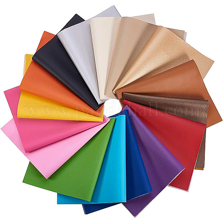BENECREAT 16PCS 34x20cm Assorted Colors Faux PU Leather Fabric Sheet Litchi Pattern Fabric for Bag DIY-BC0010-62-1
