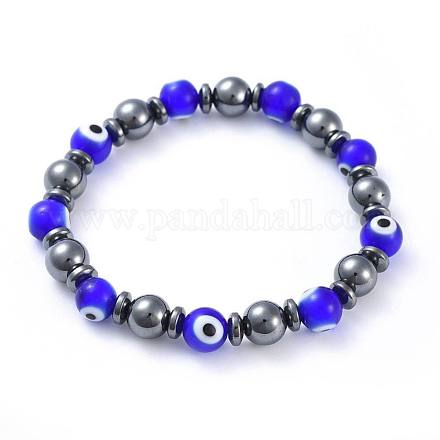 Perles de lampwork fait main mauvais oeil bracelets stretch X-BJEW-JB04461-02-1