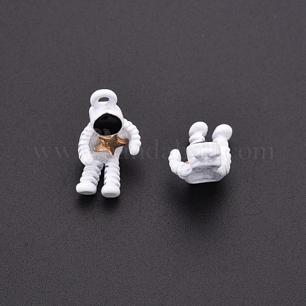 焼いた塗装合金ペンダント  宇宙飛行士は星の周りで足を曲げます  ホワイト  19x9x4mm  穴：1.8mm X-PALLOY-R136-06-1
