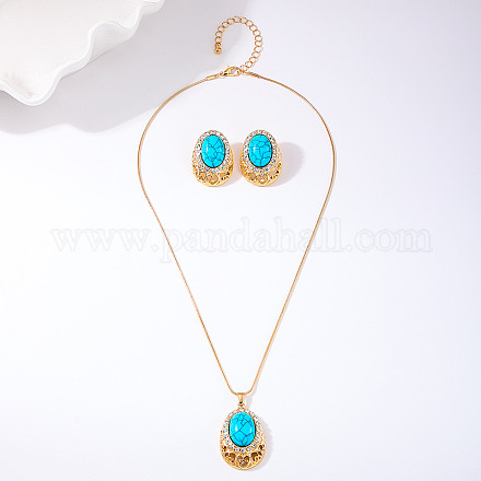 Овальные подвески из синтетической бирюзы и комплекты серег-гвоздиков FS-WGC1190-02-1