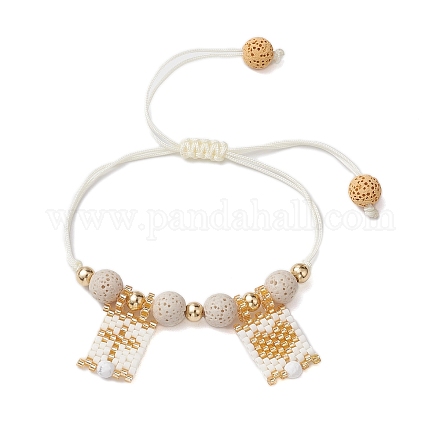 Плетеные браслеты из натурального лавового камня BJEW-MZ00063-01-1