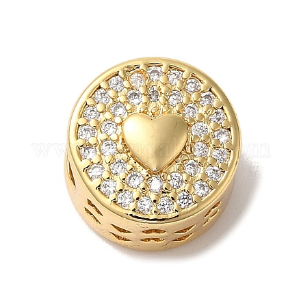 Плоская круглая с рисунком в виде сердца стойка покрытие латунь микропаве кубический цирконий европейские бусины KK-G511-03G-1