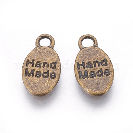 Flat Oval Carved Word Hand Made Tibetan Style Alloy Message Charms X-PALLOY-A13288-AB-NR-1