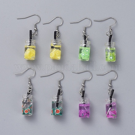 Glass Imitation Bubble Tea Bottle Dangle Earrings EJEW-JE04027-M-1