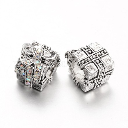 Cube with Bowknot Alloy Rhinestone European Beads MPDL-L014-11G-1