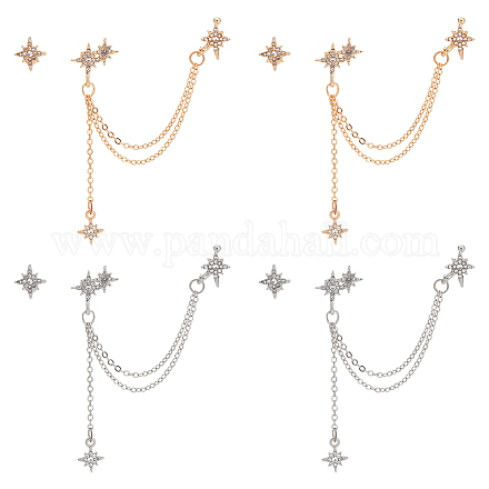 ANATTASOUL 4 Pairs 2 Color Alloy Star Asymmetrical Earrings with Sterling Silver Pins EJEW-AN0001-02-1