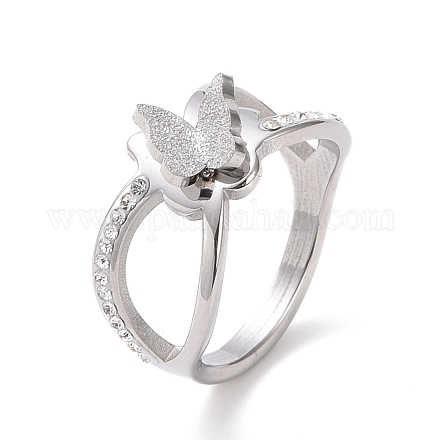 Diamante de imitación de cristal entrecruzado con anillo de dedo de mariposa RJEW-D120-16B-P-1