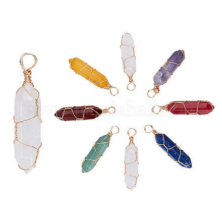SUNNYCLUE 1 Box 8PCS 8 Colors Bullet Shape Gemstone Pendants Natural Crystal Pendant Wire Wrapped Charms Hexagonal Pointed Quartz Chakra Reiki Stones for Jewelry Making Charms DIY Necklace Earrings G-SC0002-25-1