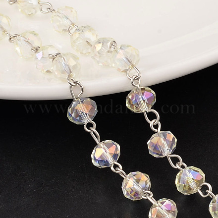 Rondelle hecho a mano electrochapa cadenas de perlas de vidrio AJEW-JB00130-04-1