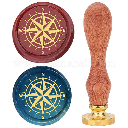 CRASPIRE Compass Wax Seal Stamp 25mm Sealing Wax Stamps Retro Rosewood Handle Removable Brass Head for Wedding Invitations Envelopes Halloween Christmas Thanksgiving Gift Packing AJEW-WH0412-0030-1