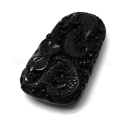 Natural Obsidian Large Cameo Double Fish Carp Pendants G-A133-03G-1