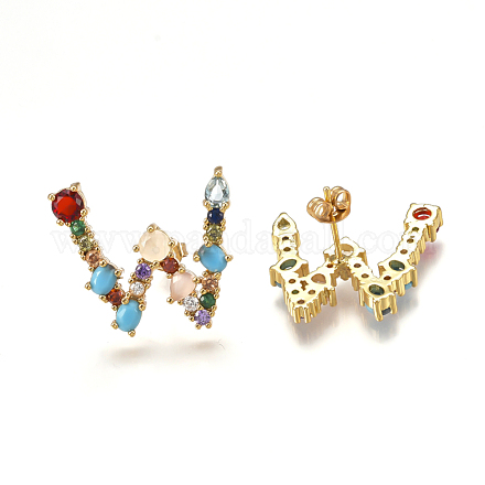 (vendita di fabbrica di gioielli per feste) orecchini a bottone in ottone con micro pavé di zirconi cubici EJEW-S201-41W-1