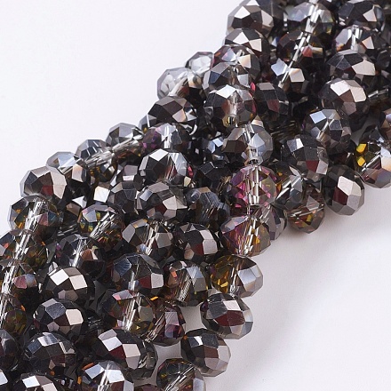 Half Plated Faceted Rondelle Electroplate Glass Beads Strands X-EGLA-D020-8x5mm-12-1