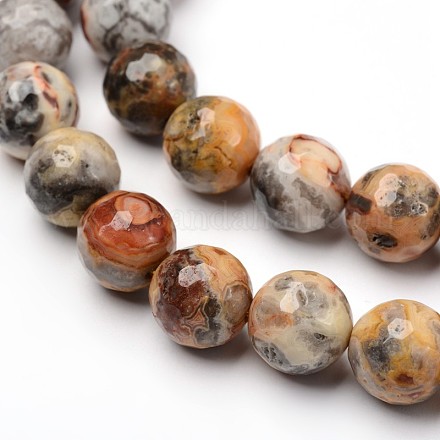 Faceted Natural Crazy Agate Round Bead Strands G-L377-11-12mm-1