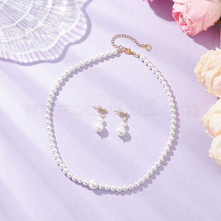 Комплекты из круглых бусин и серег-гвоздиков из ракушечного жемчуга для женщин SJEW-JS01349-1