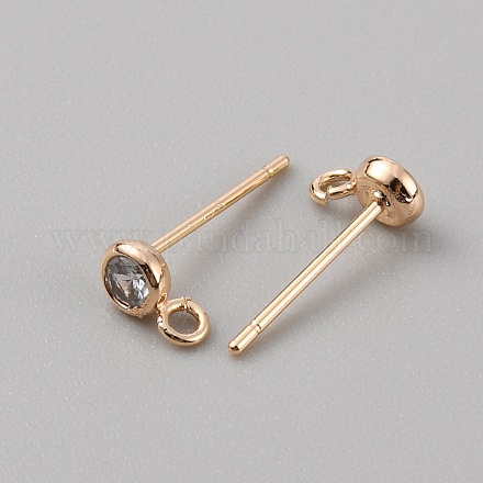 Плоская круглая серьга-гвоздик из латуни с микропаве из кубического циркония KK-WH0062-41B-G-1