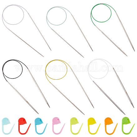 GORGECRAFT 6 Sizes Circular Knitting Needles Set Metal Magic Loop Round Needles with 10Pcs Random Color ABS Plastic Knitting Crochet Locking Stitch Markers Holder Size 7 6 4 2.5 1.5 0 IFIN-GF0001-32-1