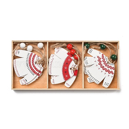 9шт. 3 стиля рождественских деревянных подвесных украшений WOOD-U004-01F-1