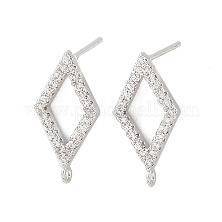 Фурнитура для сережек-гвоздиков с ромбовидной формой из латуни с микропаве из прозрачных кубических цирконий KK-Z133-02P-03-1