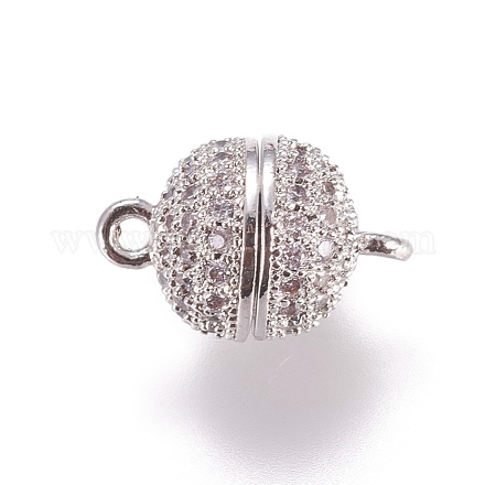 Brass Micro Pave Cubic Zirconia Magnetic Clasps with Loops ZIRC-G097-01P-1