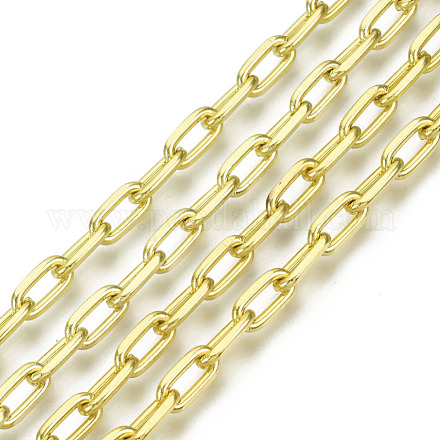溶接されていない鉄のペーパークリップチェーン  描かれた細長いアズキチェーン  スプールで  ゴールドカラー  9.2x4.5x1.3mm  約32.8フィート（10m）/ロール CH-S125-18A-03-1