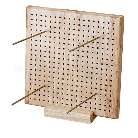 四角い木製かぎ針編みブロックボード  穴付きの創造的な DIY 編み物マット  織り成形ボード  湯通しアーモンド  20x20cm PW-WG70963-01-1