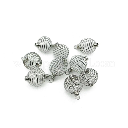 Carbon Steel Spiral Bead Cage Pendants PW-WG10335-01-1