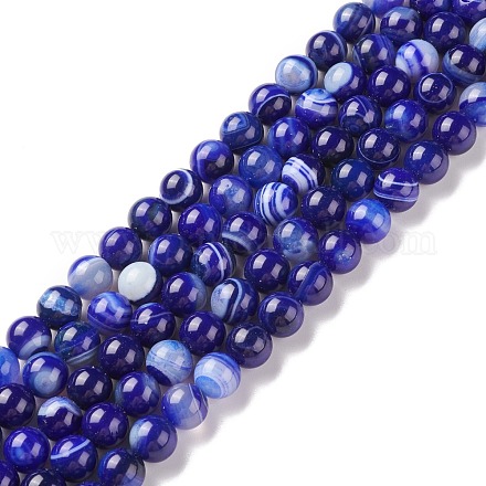 Natural Striped Agate/Banded Agate Beads Strands G-G582-10mm-64-1