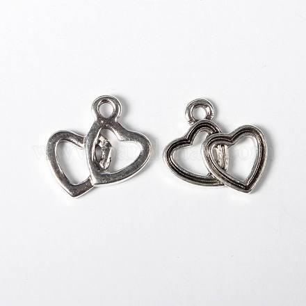 Antique Silver Tibetan Silver Double Heart Pendants for Valentine's Day X-LF5074Y-1