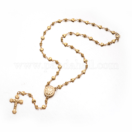 Kruzifix Kreuz mit ovalen Rosenkranz Perlenkette X-NJEW-E070-33G-1