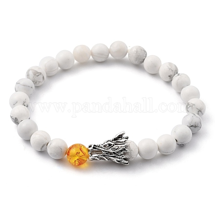Bracelets de perles extensibles en howlite naturelle pour hommes BJEW-JB05429-01-1